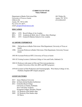 CURRICULUM VITAE Nancy Schiesari Department of Radio-Television-Film 4617 Finley Dr. University of Texas at Austin Austin, TX 7