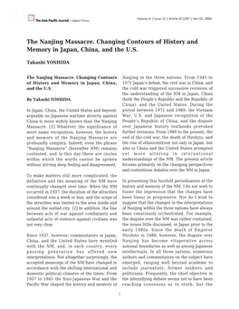 The Nanjing Massacre. Changing Contours of History and Memory in Japan, China, and the U.S