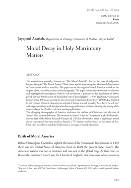 Moral Decay in Holy Matrimony Matters