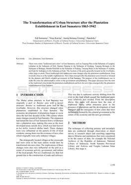 The Transformation of Urban Structure After the Plantation Establishment in East Sumatera 1863-1942