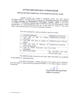 NIT No.- 67/R-APDRP/GIS/2014-15 (Bid No. B-398