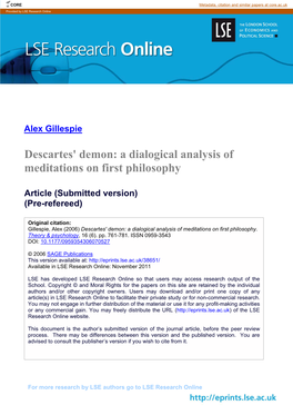 Descartes' Demon: a Dialogical Analysis of Meditations on First Philosophy