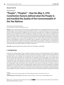 How the May 3, 1791 Constitution Framers Defined What the People Is and Handled the Duality of the Commonwealth of the Two Nations