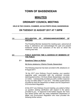 Town of Bassendean Minutes Ordinary Council Meeting