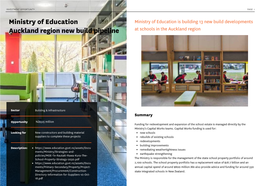 Ministry of Education Auckland Region New Build Pipeline