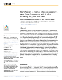 Identification of ASB7 As ER Stress Responsive Gene Through a Genome Wide in Silico Screening for Genes with ERSE