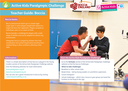 Active Kids Paralympic Challenge Teacher Guide: Boccia