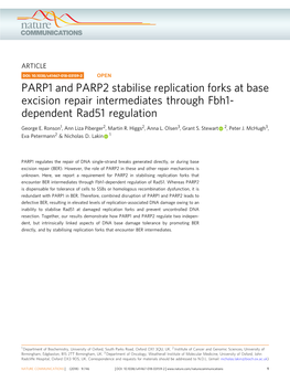 PARP1 and PARP2 Stabilise Replication Forks at Base Excision Repair Intermediates Through Fbh1- Dependent Rad51 Regulation
