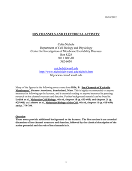 Ion Channels and Electrical Activity