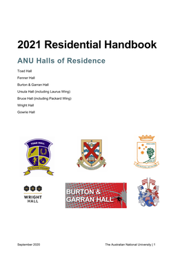 2021 Residential Handbook ANU Halls of Residence