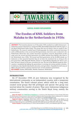 The Exodus of KNIL Soldiers from Maluku to the Netherlands in 1950S