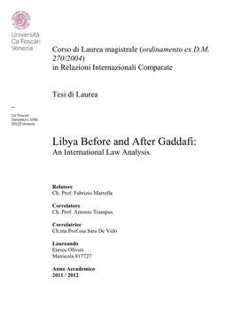 Libya Before and After Gaddafi: an International Law Analysis