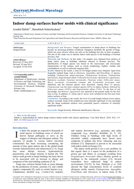 Indoor Damp Surfaces Harbor Molds with Clinical Significance Azadeh Habibi1*, Banafsheh Safaiefarahani2