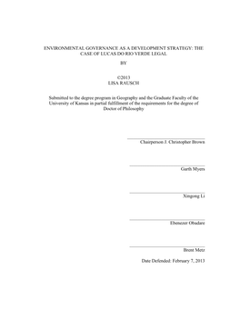 Environmental Governance As a Development Strategy: the Case of Lucas Do Rio Verde Legal By