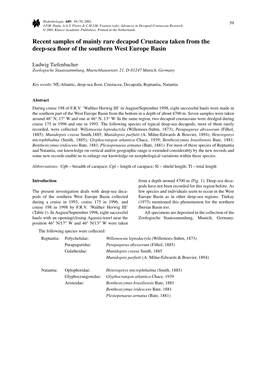 Recent Samples of Mainly Rare Decapod Crustacea Taken from the Deep-Sea Floor of the Southern West Europe Basin