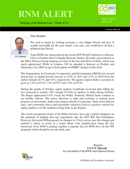 RNM ALERT ISSUE NO.81 OCT, 2015 Thinking of the Bottom Line – Think of Us