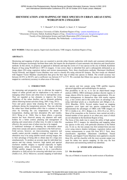 Identification and Mapping of Tree Species in Urban Areas Using Worldview-2 Imagery