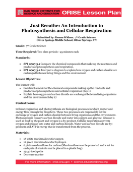 An Introduction to Photosynthesis and Cellular Respiration