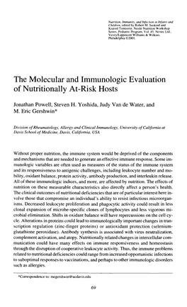 The Molecular and Immunologic Evaluation of Nutritionally At-Risk Hosts