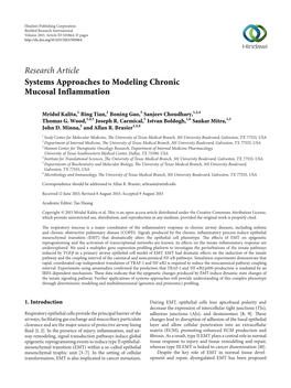 Research Article Systems Approaches to Modeling Chronic Mucosal Inflammation