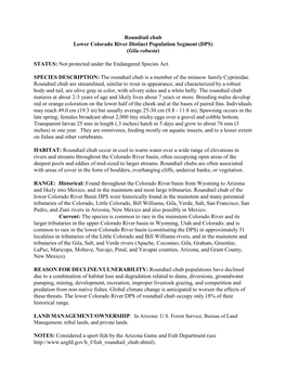 Roundtail Chub Lower Colorado River Distinct Population Segment (DPS) (Gila Robusta)
