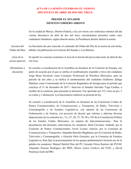 Acta De La Sesión Celebrada El Viernes Diecinueve De Abril De Dos Mil Trece