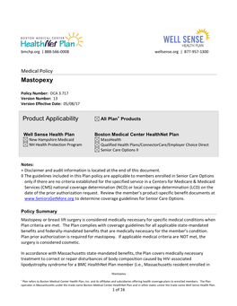 Mastopexy Product Applicability