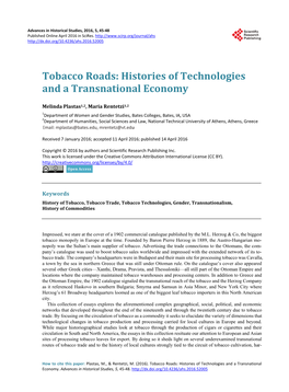 Tobacco Roads: Histories of Technologies and a Transnational Economy