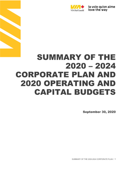 2024 Corporate Plan and 2020 Operating and Capital Budgets