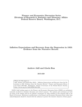 Inflation Expectations and Recovery from the Depression in 1933: Evidence from the Narrative Record