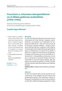 Fracciones Y Relaciones Intrapartidarias En El Último Gobierno Neobatllista (1954-1956)