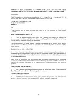 Report of the Committee on Government Assurances for the First Session of the Tenth National Assembly Appointed on 8Th November, 2006