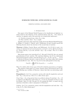 SURFACES with BIG ANTICANONICAL CLASS 1. Introduction One Aspect of the Minimal Model Program Is the Classification of Algebraic