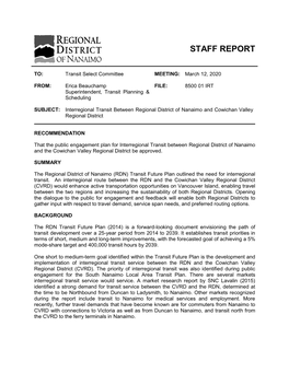 Interregional Transit Between Regional District of Nanaimo and Cowichan Valley Regional District