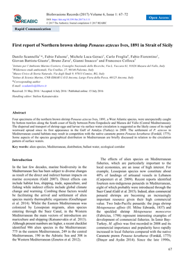 First Report of Northern Brown Shrimp Penaeus Aztecus Ives, 1891 in Strait of Sicily