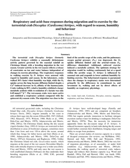 Respiratory and Acid–Base Responses During Migration and to Exercise By