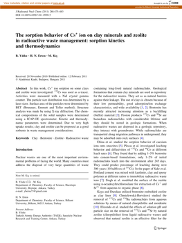 The Sorption Behavior of CS Ion on Clay Minerals and Zeolite in Radioactive Waste Management: Sorption Kinetics and Thermodynamics