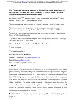 The Complete Chloroplast Genome of Dendrobium Nobile, An