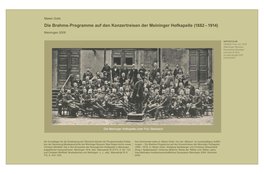 Die Brahms-Programme Auf Den Konzertreisen Der Meininger Hofkapelle (18 8 2 – 1914)