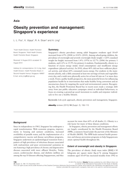 Obesity Prevention and Management: Singapores Experience