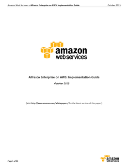 Alfresco Enterprise on AWS: Implementation Guide October 2013