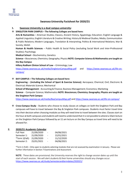 Swansea University Factsheet for 2020/21