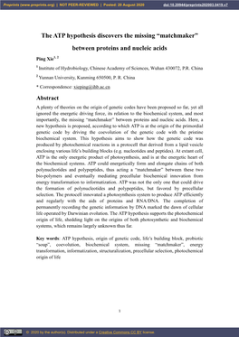 The ATP Hypothesis Discovers the Missing “Matchmaker” Between Proteins and Nucleic Acids