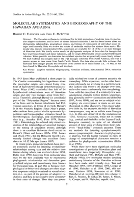 Molecular Systematics and Biogeography of the Hawaiian Avifauna