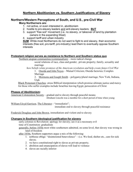 Northern Abolitionism Vs. Southern Justifications of Slavery Northern