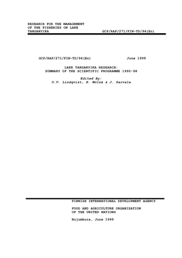 Lake Tanganyika Research: Summary of the Scientific Programme 1992-98