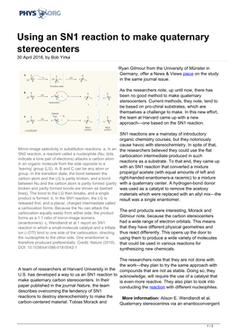 Using an SN1 Reaction to Make Quaternary Stereocenters 30 April 2018, by Bob Yirka