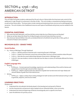 Section 4: 1796 – 1825 American Detroit