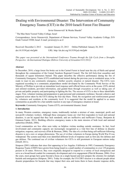 Dealing with Environmental Disaster: the Intervention of Community Emergency Teams (CET) in the 2010 Israeli Forest Fire Disaster