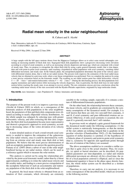 Radial Mean Velocity in the Solar Neighbourhood